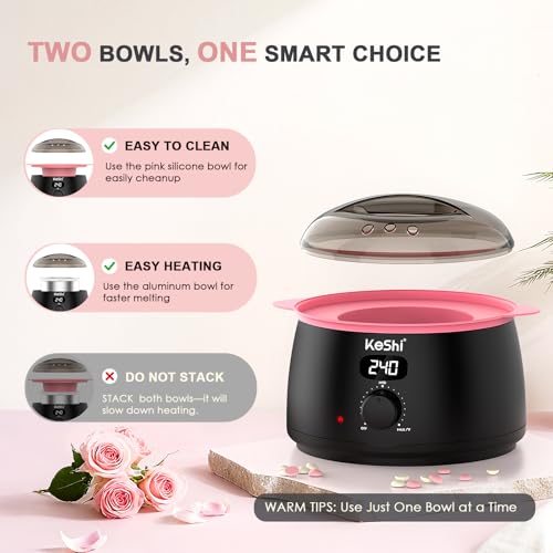 KeShi Waxing Kit Graphite - Digital Wax Warmer with Hard Wax Beads for Full Body & Sensitive Skin