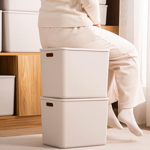 GUMEIGODA 7-Piece Storage Bins with Lids, 5XL + 2L Grey plastic organizers