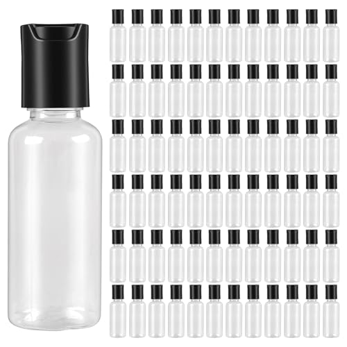 SEHOI 80 pcs 1oz Clear Plastic Travel Squeeze Bottles with Black Cap, Refillable Lotion & Shampoo Containers