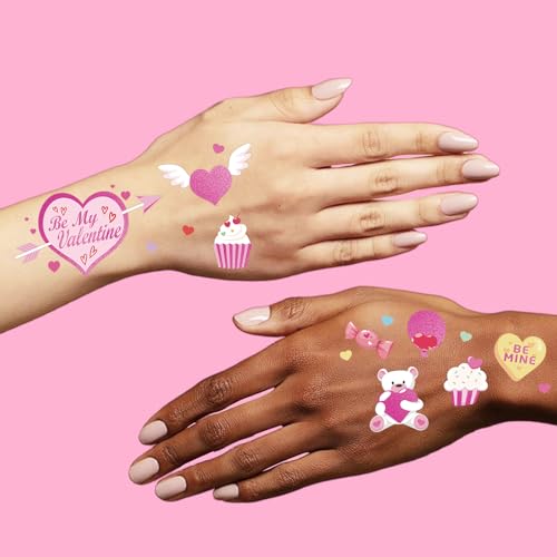 Valentine's Day Temporary Tattoos 68 Styles V-Day Hot Pink Foil Tattoos Galentines Day Decoration Be Mine Party Favor Valentines Candy Heart Supplies Classroom Exchange Prizes