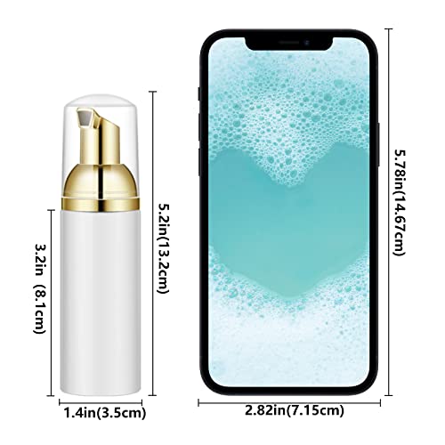 Lil Ray 50PCS White Foam Bottle with Gold Pump, Empty Travel Foaming Dispensers for Hand Soap,Lash Shampoo(2 Oz)