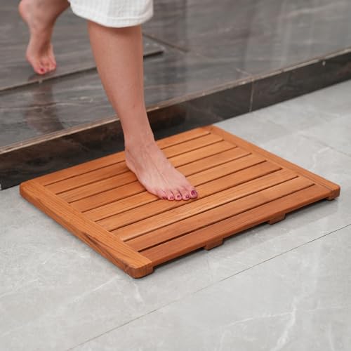 Teak Wood Bath Mat 24x18 Inches - Rectangular Bathroom Shower Floor Mat