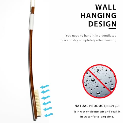 ICANdOIT 17.71 Inch Natural Boar Bristle Bath Brush with Pumice Set - Long Bent Handle, Anti-Slip Grip, 4 Pack
