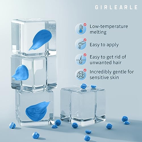 GIRLEARLE Blue Hard Wax Beads for Sensitive Skin, 1lb Wax Refill for Hair Removal, Bikini, Legs, Facial, Full Body, Chamomile Formula