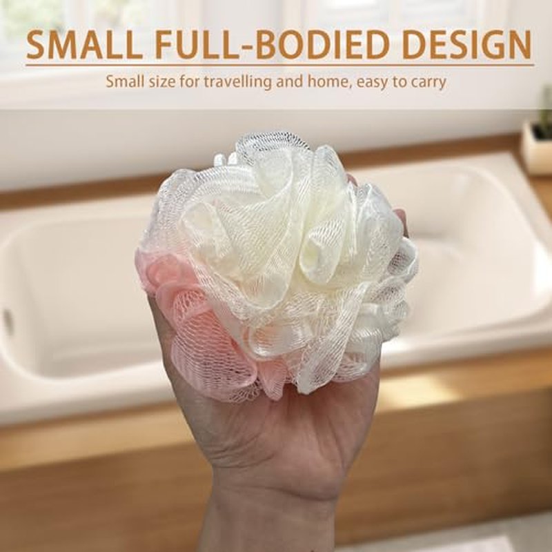 12 Pack Travel Size Loofah Individually Wrapped, 30 g Shower Puffs for Body, Mini Bath Sponge Bulk, Multicolor