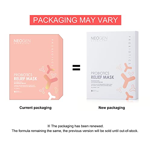 DERMALOGY by NEOGENLAB Probiotics Relief Mask, Pack of 5 (0.88 oz / 25g) - Hydrating & Firming Facial Sheet Mask with Probiotics Lactobacillus & Bifida & Collagen - Korean Skin Care