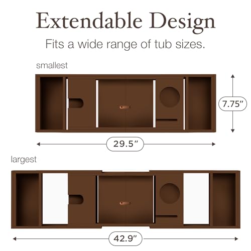 Bambüsi Brown Bamboo Expandable Bathtub Tray with Wine Holder & Book Stand