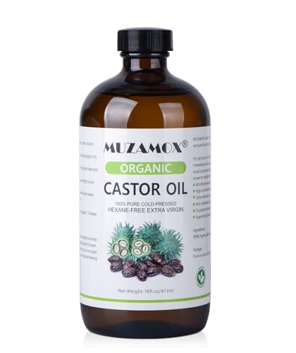 Organic Cold Pressed Castor Oil 16 Fl Oz in Glass Bottle - Pure, Hexane Free, For Hair, Skin & Castor Pack - MUZAMOX