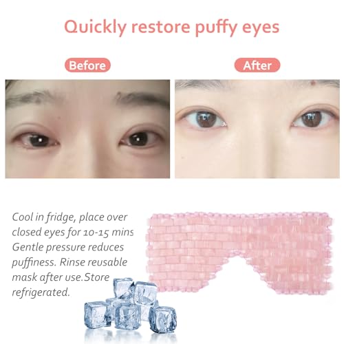 Mothers Day Gifts for Mom: ideayard Rose Quartz Eye Mask, Cooling Eye Mask 100% All Natural Crystal Mask for Facial Puffy Eyes Reusable