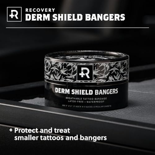 Recovery Derm Shield Bangers 3" Tattoo Bandages, Waterproof, Latex-Free, Tub of 100