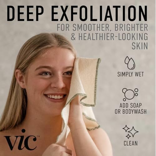 VIC Deep Exfoliating Face & Body Washcloth | Premium Organic Cotton | Intensive Skin-Renewing Texture | Artisan Made in The Netherlands | 14¡± x 17¡±, 2-Pack
