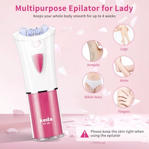 Epilator for Women Facial Hair Removal, Smooth Glide Electric Epilator with LED Light, Rechargeable Electric Hair Remover for Face, Bikini, Arms & Legs, Women's Electric Tweezers for Facial Use