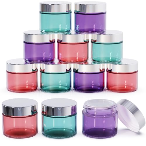 12 Pack Small 2oz Glass Jars with Lids for Cosmetics & Travel - Multicolor