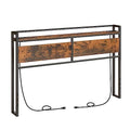Queen Size Headboard with Outlets & USB Ports, Rustic Brown & Black, Adjustable Storage Rack