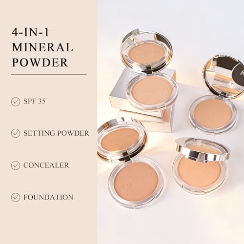 4-in-1 Mineral Pressed Powder, SPF 35 Powder Foundation with Concealer and Finishing, Matte Weightless Buildable Foundation, Light to Medium Coverage, 01 light