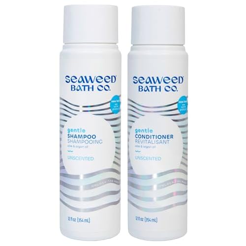 Seaweed Bath Co. Gentle Shampoo and Conditioner Set - Unscented - Nourishing Hair Care With Hyaluronic Acid, Aloe, Argan Oil, For Sensitive Scalps - 12 oz (Pack of 2)