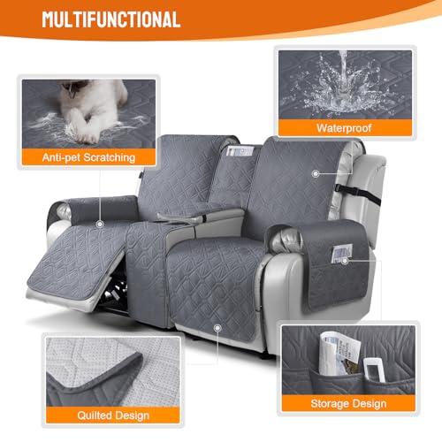 VANSOFY Waterproof Loveseat Recliner Cover with Console Dark Gray 2 Seater
