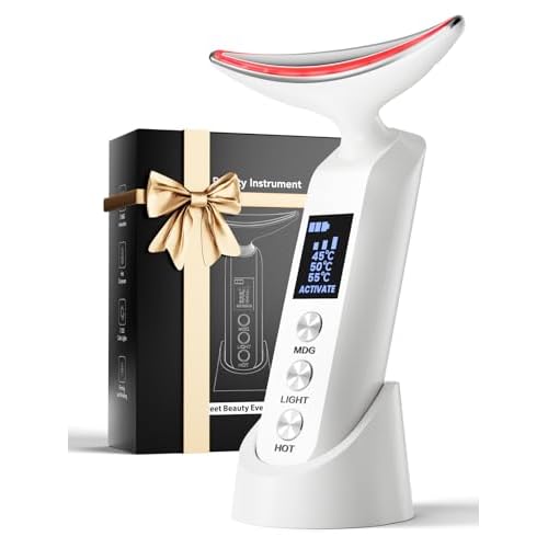 Face Massager Portable Charging Dock, Red Light Therapy for Face and Neck, 3 Heat Settings, Vibrating Face Massage, 9-Color & 30-Day Battery | Home Spa Travel Skincare - White