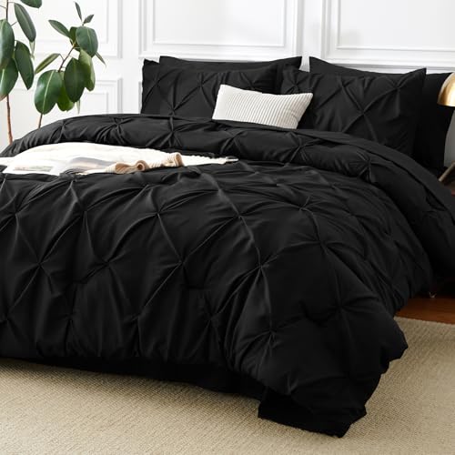 California King Comforter Set Black 7 Pieces Pintuck Bed in a Bag