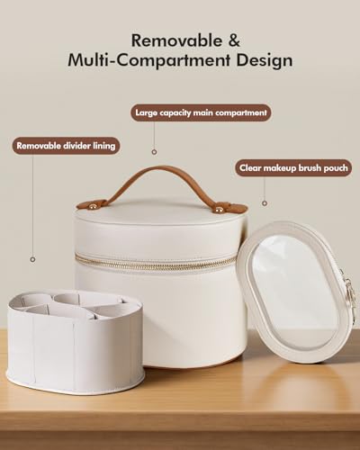 Prite 2-Piece Beige-Brown Travel Makeup Bag Set with Clear Pouch for Women