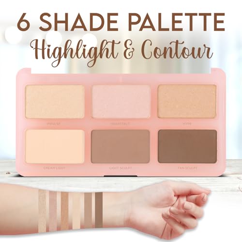 Profusion Cosmetics 6 Shade Highlight & Contour Palette ? Long-Wearing, Buildable Soft Powder for Sculpting & Defining, Blendable Formula for Light to Medium Skin (Light Medium)