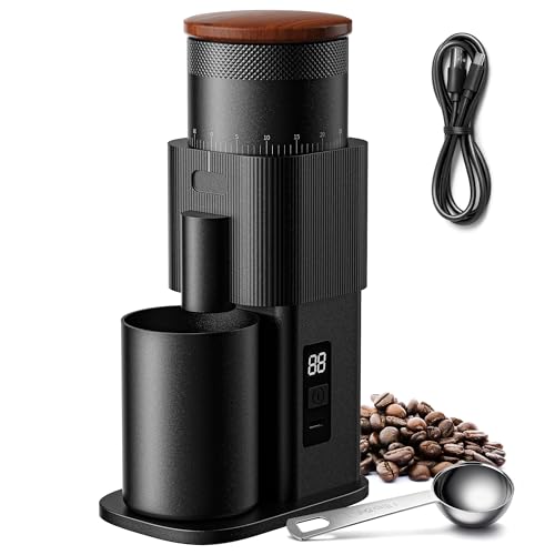 All-Metal Single-Dose Coffee Grinder Black – Quiet Burr Espresso Machine with 80 Settings