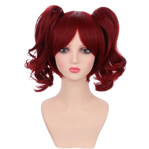 Kids Short Red Wig with Bangs and Detachable Buns - Child Synthetic Wig