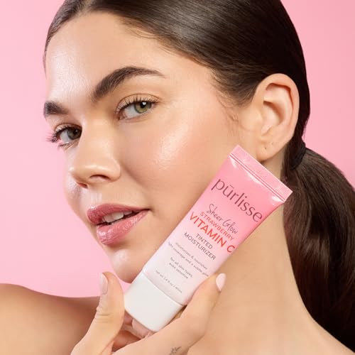 p?rlisse Sheer Glow Strawberry Vitamin C Tinted Moisturizer - Skin Tint Moisturizer Enriched with Antioxidants to Even Complexion - Dewy Light Coverage for All Skin Types - Tan Deep (1.4 oz)