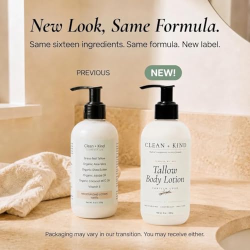 Vanilla Tallow Body Lotion Pack of 2 - 8 oz Natural Moisturizer for Sensitive Skin