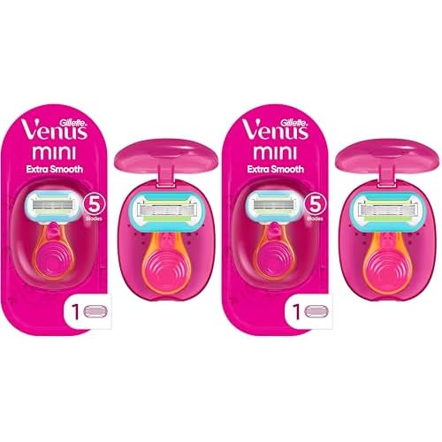 Gillette Venus Extra Smooth Travel Razor Kit for Women, Mini Handle + Refill + Case (Pack of 2)