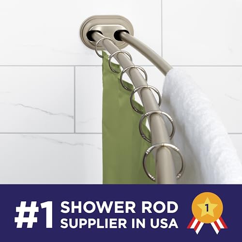 Adjustable Double Curved Shower Curtain Rod - No Drill Tension Mount, 50-72 Inch Satin Nickel