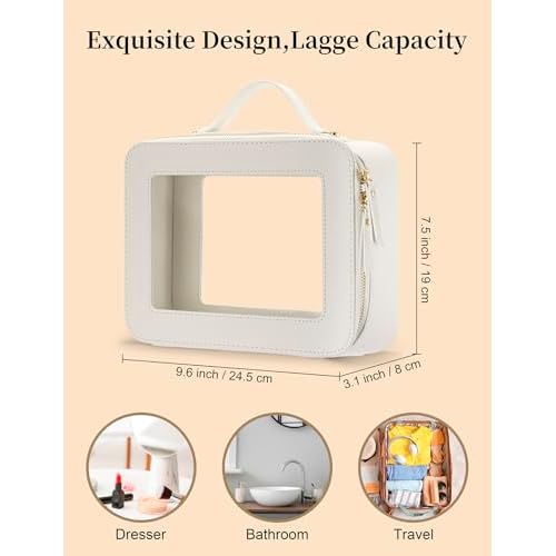Keains Clear Makeup Bag for Women Cosmetic Organizer Case Transparent Waterproof Travel Toiletry Bag with Zipper Portable Make Up Organizer Traveling Compact Car Bag for Essentials£¨Black£©