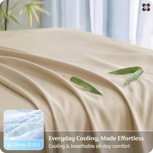King Size Bamboo Rayon Sheets Set - Light Beige, Breathable & Silky Soft