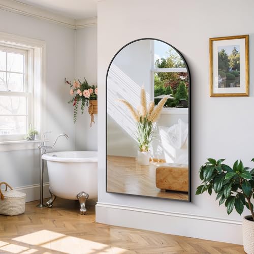 30x50 Inch Black Arched Wall Mirror for Bathroom - Frameless, Distortion-Free