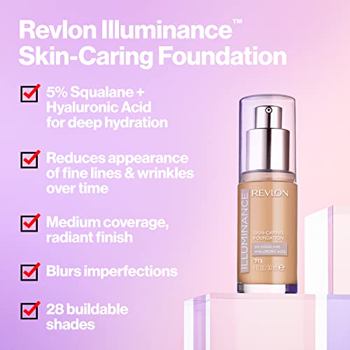 Revlon Illuminance Skin-Caring Liquid Foundation, Hyaluronic Acid, Hydrating and Nourishing Formula with Medium Coverage, 117 Light Beige, 1 fl oz