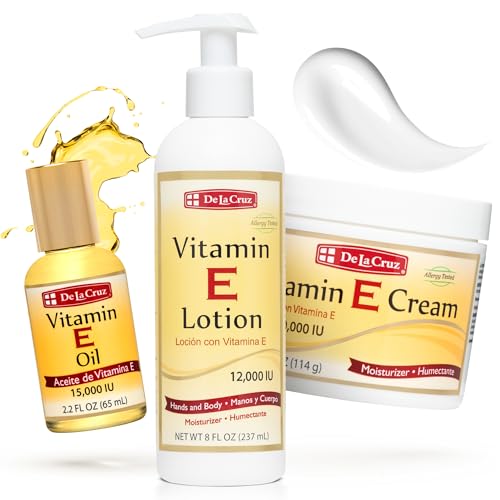 Vitamin E Cream Lotion and Oil Bundle for Skin Moisturizer - All Skin Types
