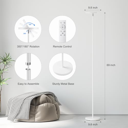 Sunmory White Floor Lamp with Remote Control - Adjustable LED Standing Lamp for Living Room
