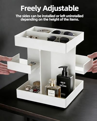 White 3-Tier Acrylic Cologne Organizer with Rotating Shelves for Men, Waterproof Perfume Stand
