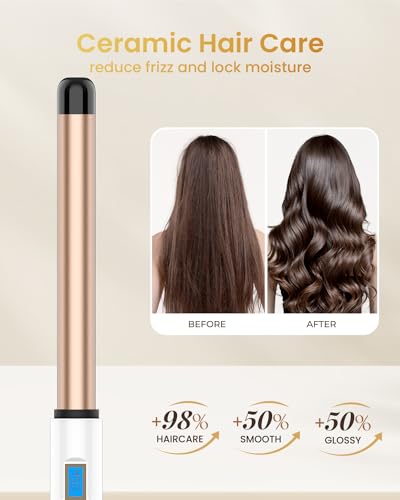 Hoson 1 Inch Extra Long Ceramic Curling Wand for Long Hair No Clamp - Fast Heating