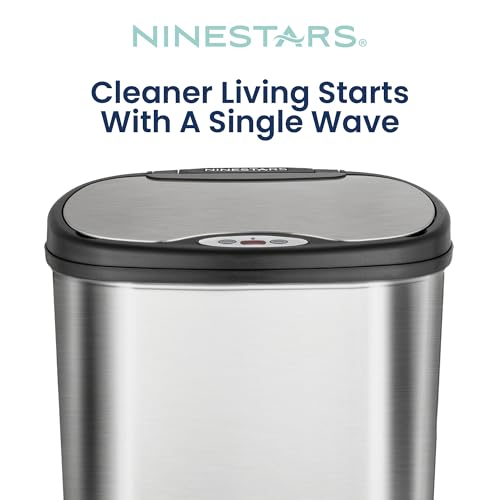 Ninestars 13 Gallon Oval Touchless Motion Sensor Trash Can - Silver & Black