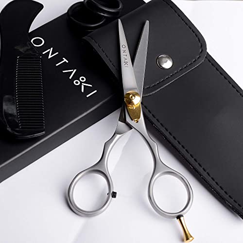 ONTAKI Pack of 2 Beard Scissor, Mustache Scissors - 1 German Steel Black & 1 Japanese Steel Silver - Hand Forged Scissors For Precision - Trimming Scissors for Beards, Mustache, Bangs & Hair