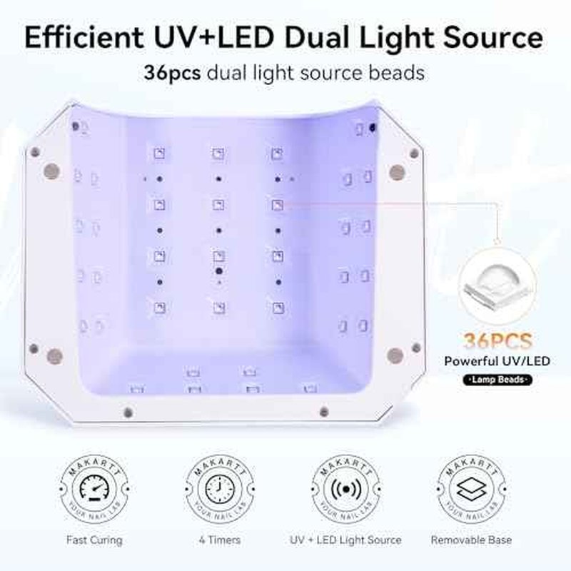 Makartt UV LED Nail Lamp: UV Light for Gel Nails Rechargeable Aurora 36W Gel Lamp with 4 Timers & Auto Sensor Professional Fast Curing Cordless Nail Light for Home Salon Manicure