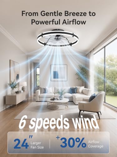 24-Inch Modern Low Profile Ceiling Fan with Lights & Remote - Black - Variation of THIS listing