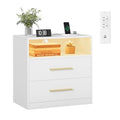 VASAGLE Nightstand with LED Lights & Charging Station - Cloud White, 2 Drawers