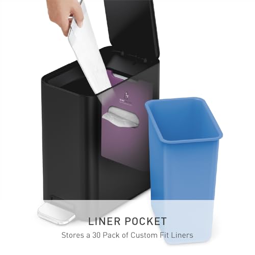 simplehuman Slim Step Trash Can 5L Matte Black Bathroom Waste Bin with Lid Shox