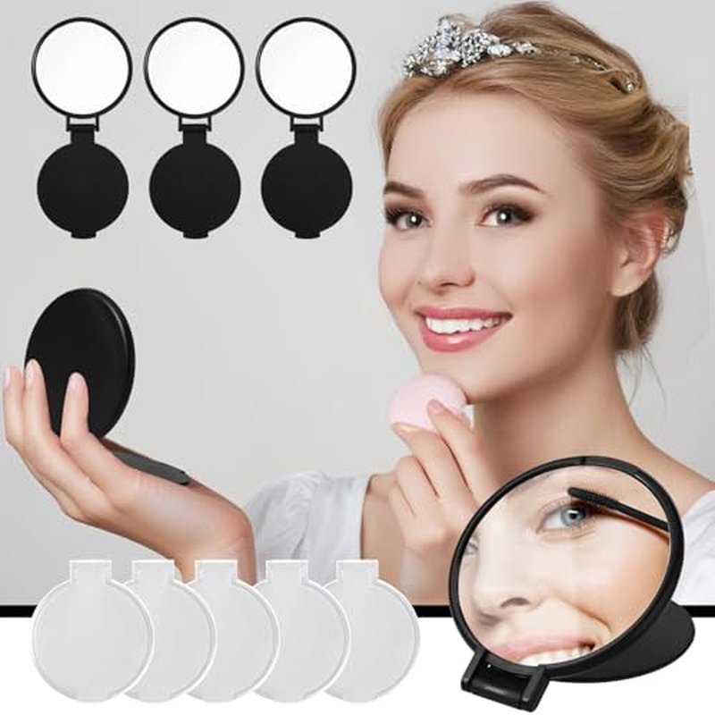 100 Pcs Round Compact Mirrors for Purse Mini Folding Mirrors Portable Pocket Mirror Travel Makeup Small Mirror for Women Daily Use (Black and White)