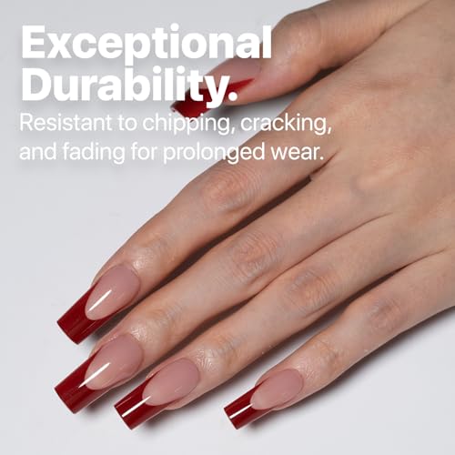 SXC Cosmetics French Tip Press On Nails ? Red Series, Medium Square, X-Pro Tips Starter Kit | 150PCS, 15 Sizes, 5 Styles, Beginner-Friendly