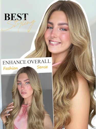 Ombre Blonde Wigs for Women Long Curly Wavy Synthetic Heat-Resistant Hair with Middle Part - Brown Blonde Variation