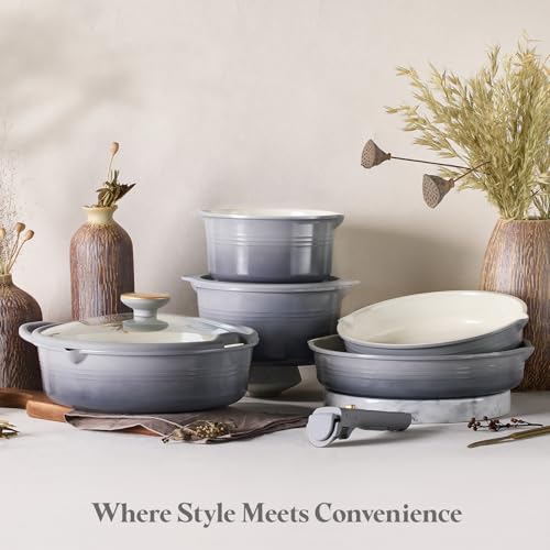CAROTE 20-Piece Titanium Cookware Set with Detachable Handles - Gradient Grey