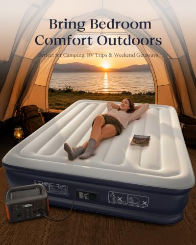 VOSSER Blue Queen Air Mattress with Built-in Pump, 13 Inch Support, Supports 800lb